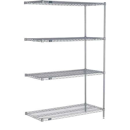 Nexel 4 Shelf, Nexelate Silver Epoxy Wire Shelving Unit, Add On, 72inW x 36inD x 74inH 799103